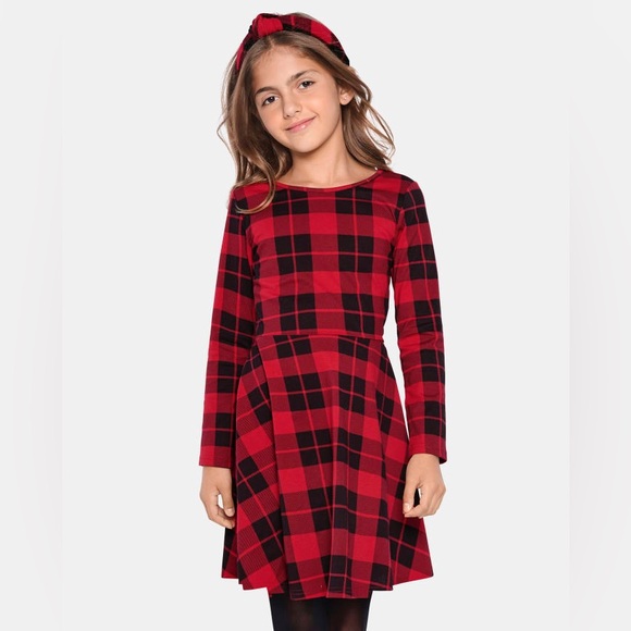 The Children's Place Girls Long Sleeve Christmas Plaid Skater Dress, Size 7/8 - Picture 1 of 3